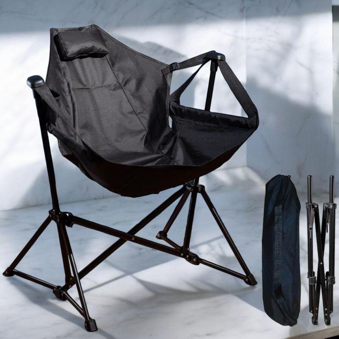 【[新品】折りたたみ式ハンモックチェア ブラック軽量＆コンパクト1人用アウトドア