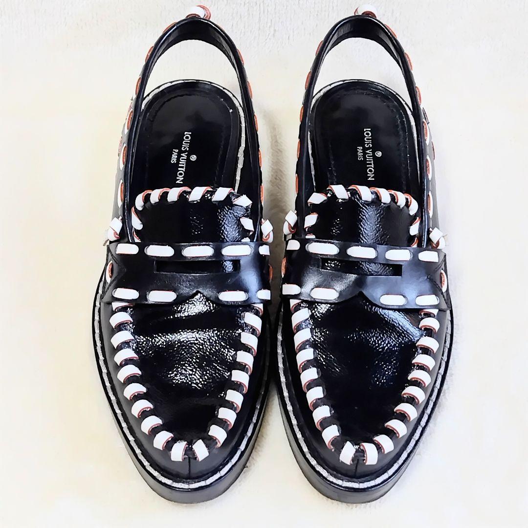 ローファー風☆ルイ・ヴィトン サンダル 靴 ステッチ 22cm相当 黒 希少