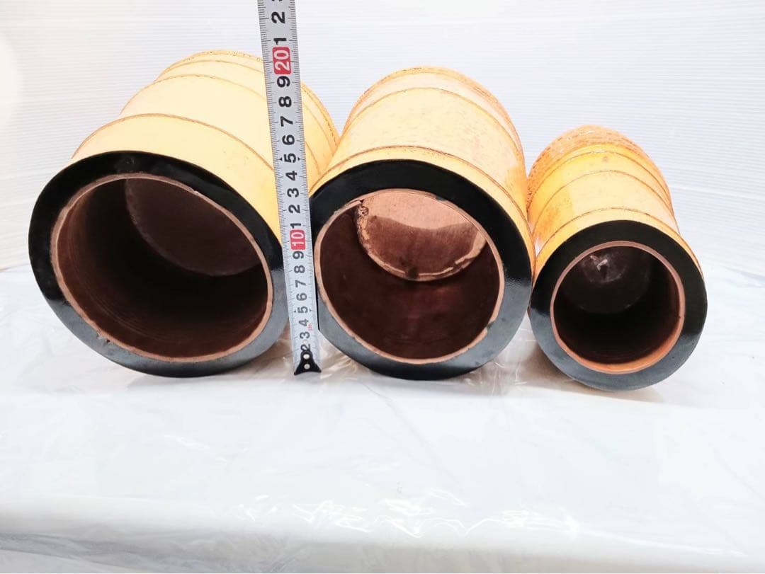 特大 竹 茶道 華道 花器 花瓶 全長31cm 3点セット アンティーク 骨董