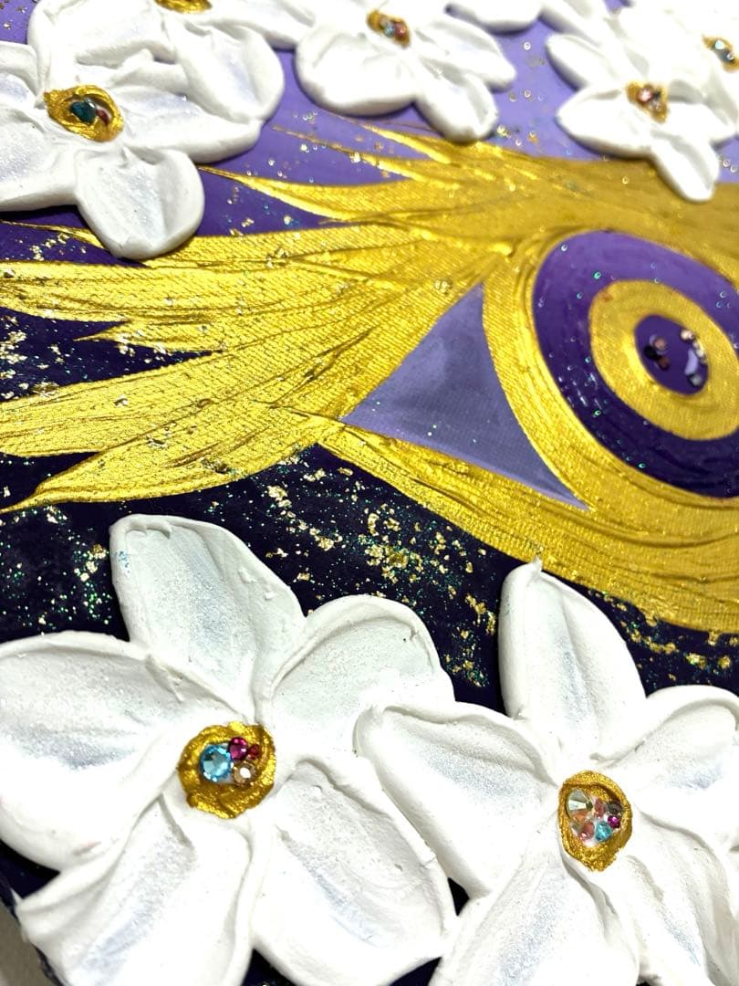 開運絵画　宇宙と金龍　龍神様　運気上昇　金運　健康運　仕事運　金箔　プルメリア