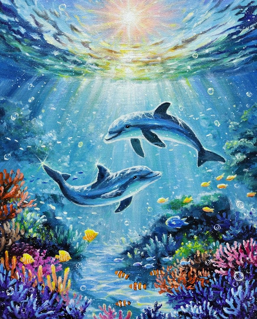 N*°様 【海中世界】アクリル画 F3 風景画 絵画