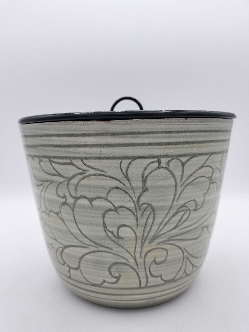 c499 水指 掻落 草花 廣州窯 趙小守 木箱 茶道具 古物