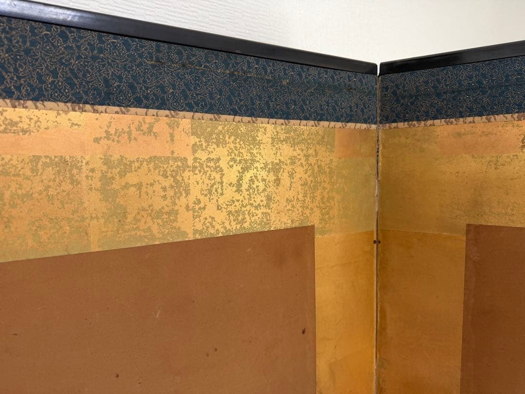 伝統的な日本屏風 大型 金屏風 二曲屏風 アンティーク