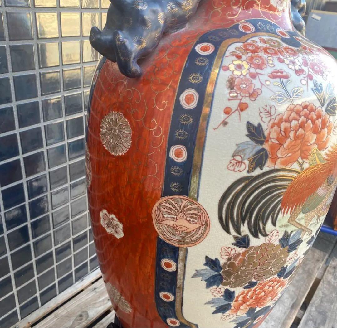 伊万里焼 大花瓶 壺 金襴手 花鳥文 骨董品 稀少 高さ76cm 狛犬