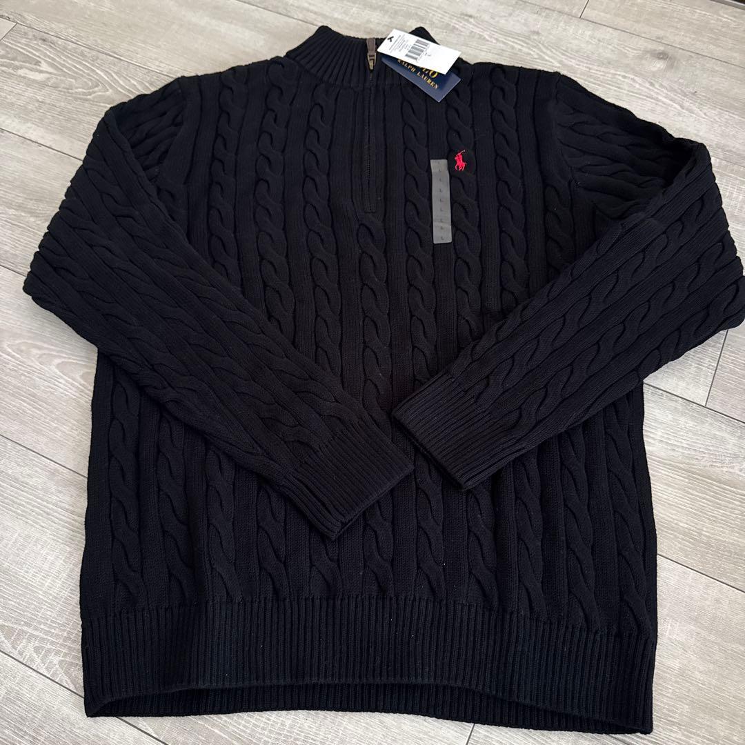 ❤︎SALE ❤︎ L 黒POLO RALPH LAURENケーブルハーフジップ