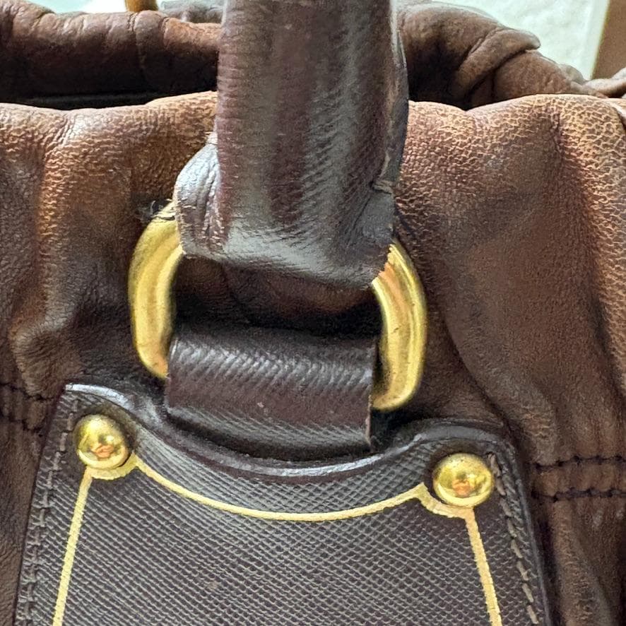 真贋済　PRADA プラダ　ハンドバッグ　羊革　ゴーフル　ブラウン