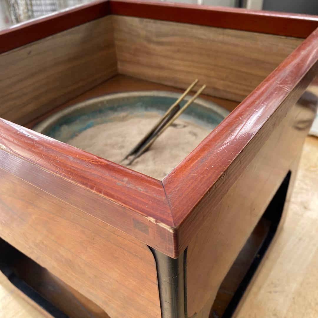 木製 四角火鉢　茶道具　古民家　灰　火箸　灰ならし　火つまみ付き