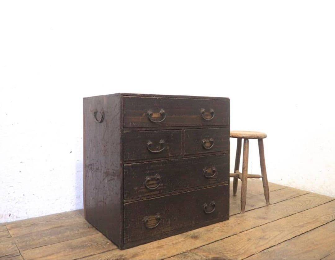 1034 アンティーク　杉の小箪笥　タンス　引き出し　チェスト　収納棚　レトロ