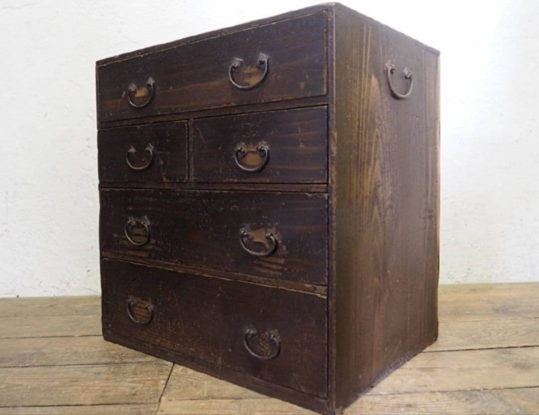 1034 アンティーク　杉の小箪笥　タンス　引き出し　チェスト　収納棚　レトロ