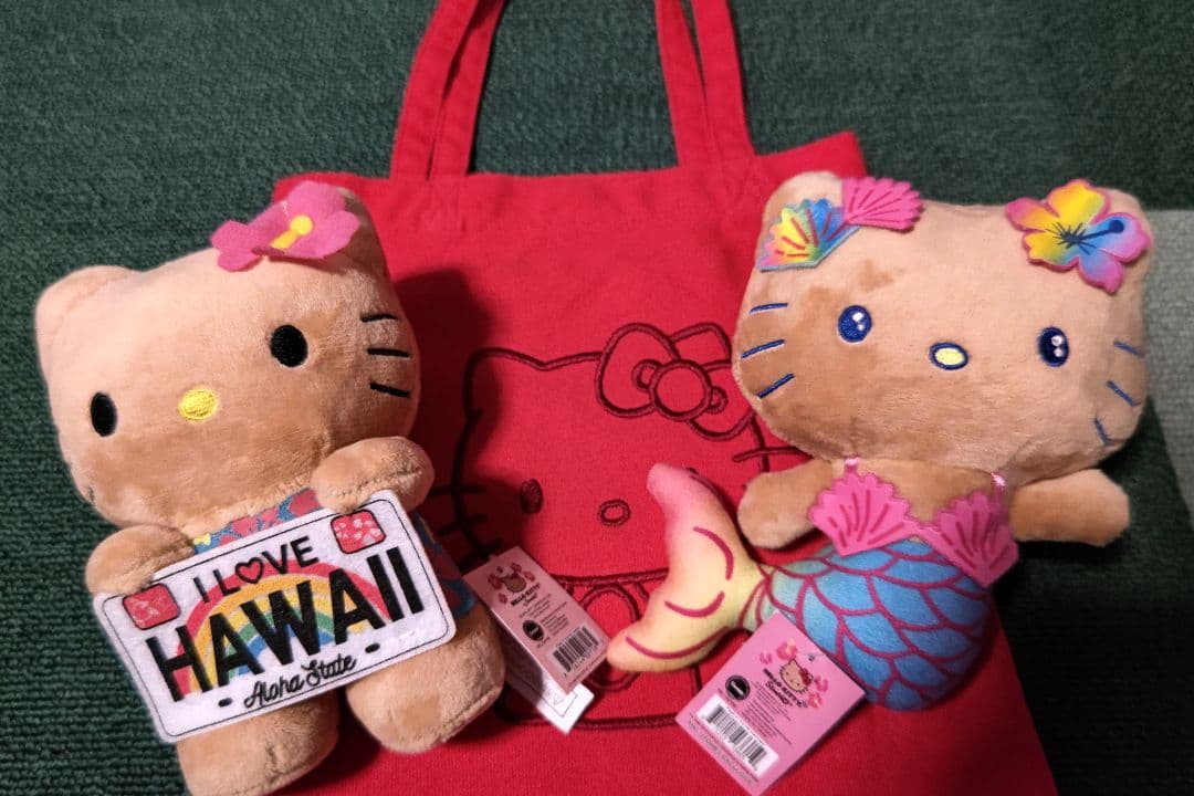 ◎ハワイ限定 ぬいぐるみ日焼けキティ人魚マーメイドとナンバープレートキティ2点