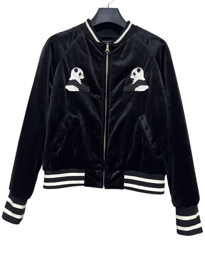 新品未使用　フランシュリッペ　ぼんやりパンダベロアスカジャン　サイズM ブラック