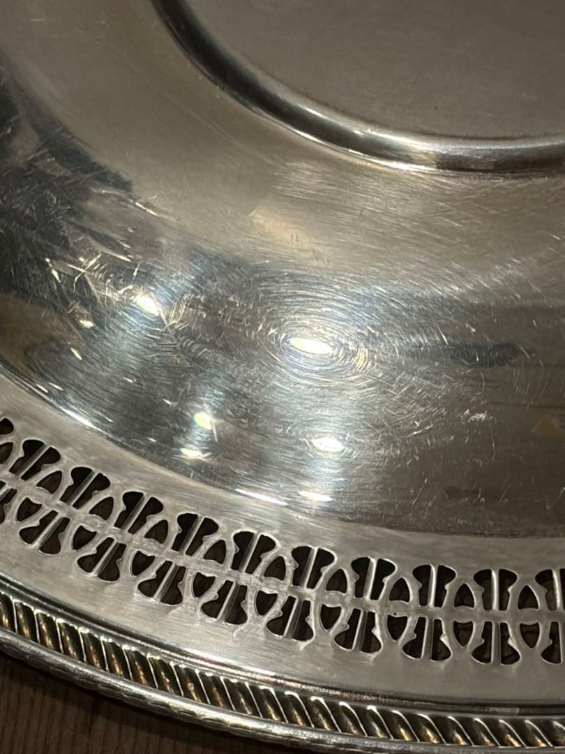 NY製シルバープレート31.5cmアンティーク銀器透かし彫り大振りトレー銀メッキ