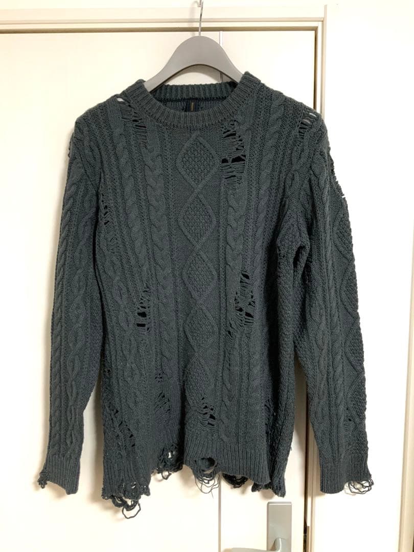 値下げ希望可 ミハラヤスヒロ　ダメージ　ケーブルニット　グレー