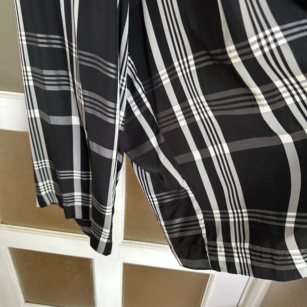 y'sワイズ黒白チェック柄アシンメトリーワイドパンツ