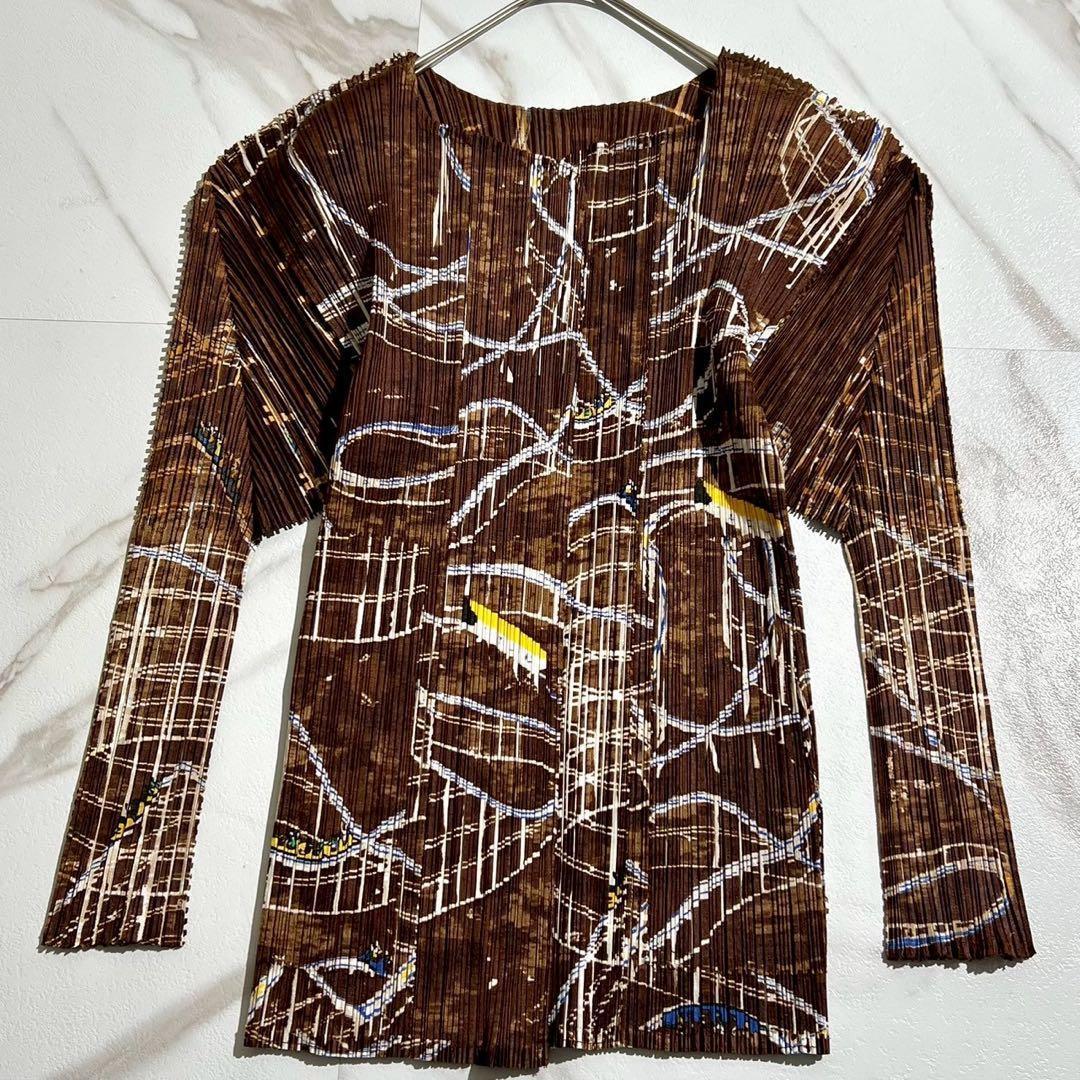 【美品】プリーツプリーズ カーディガン 遊園地柄 ジェットコースター Lサイズ