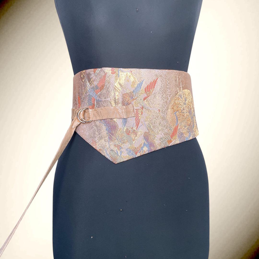 金糸刺繍帯 サッシュベルトW61〜108cm 着物リメイク 80102