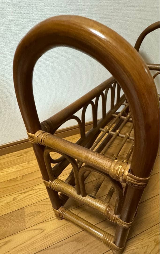 ヴィンテージ　ラタン　籐　ラック　フラワースタンド マガジンラック 昭和レトロ