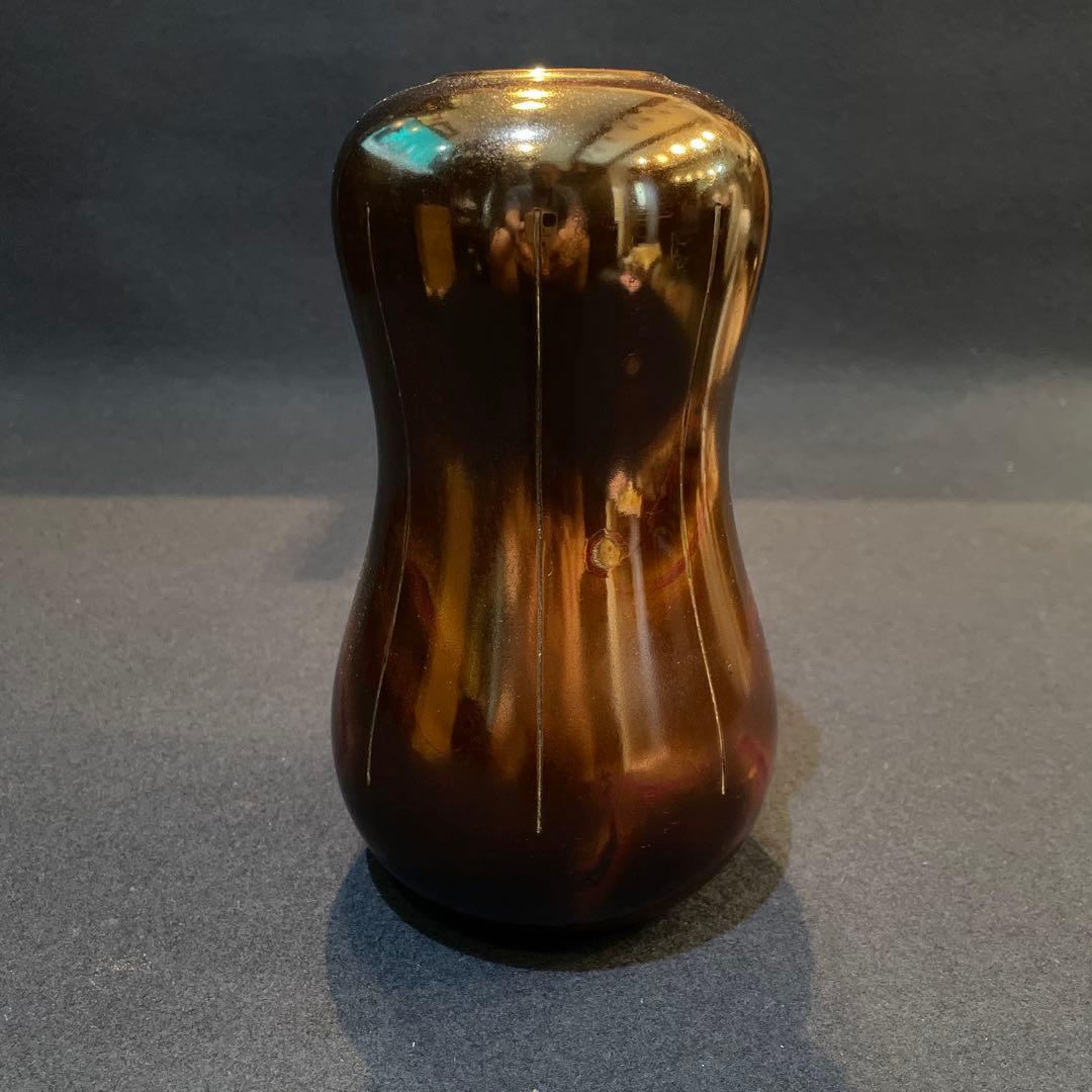 「高岡銅器」の『瓢型 紫銅 花瓶』【凰山】(造)共箱　花器　花入　花瓶