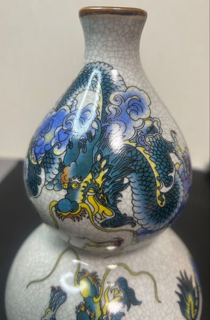 彩龍戏珠図花瓶　在銘、風水、縁起物、旧家蔵出し、骨董品、古美術、お守り