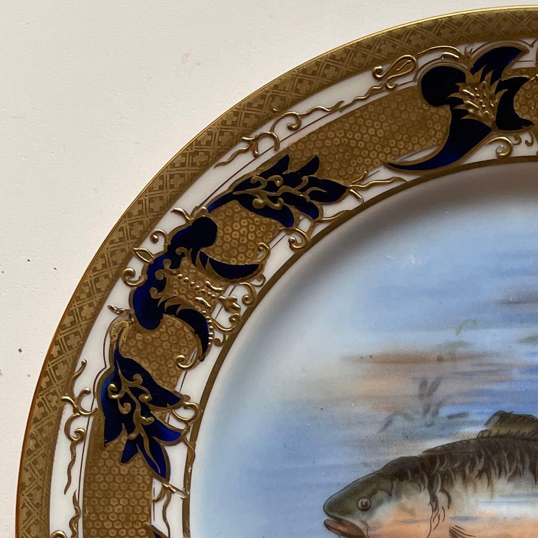 ＊写実画清流魚＊1919年-1940年・２２cm・金盛・金彩・オールドノリタケ・