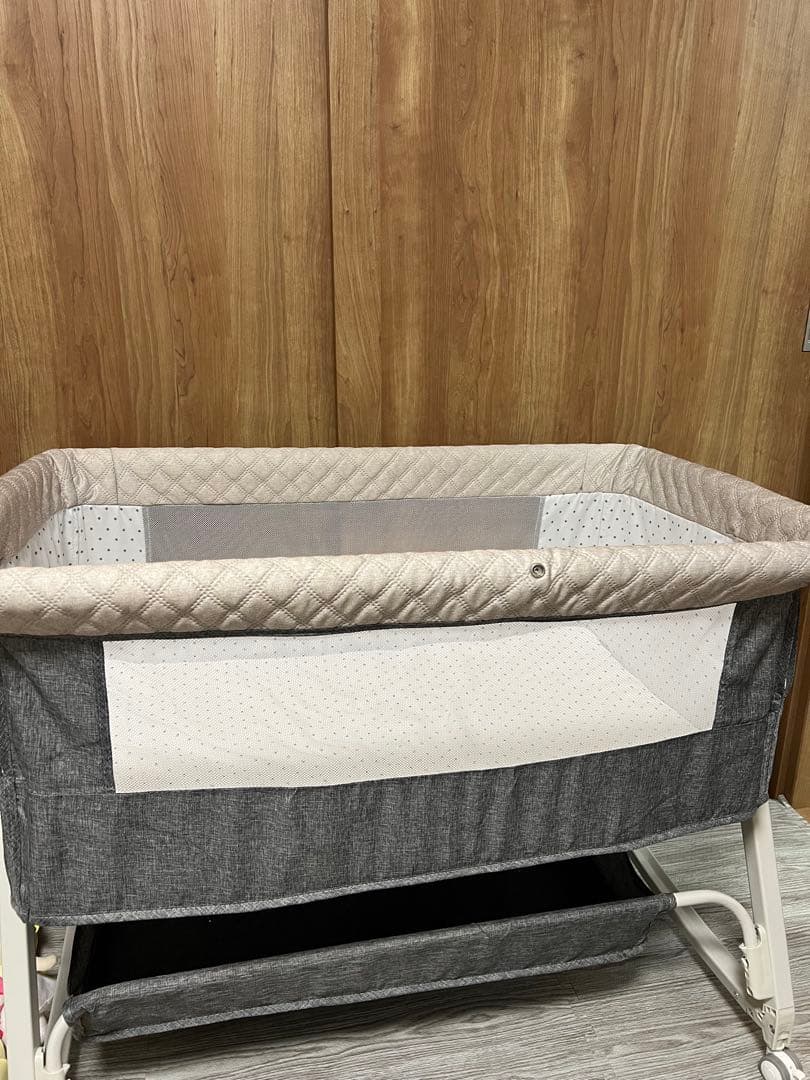 のんKino Linpo ベビーベッド グレー 添い寝 キャスター