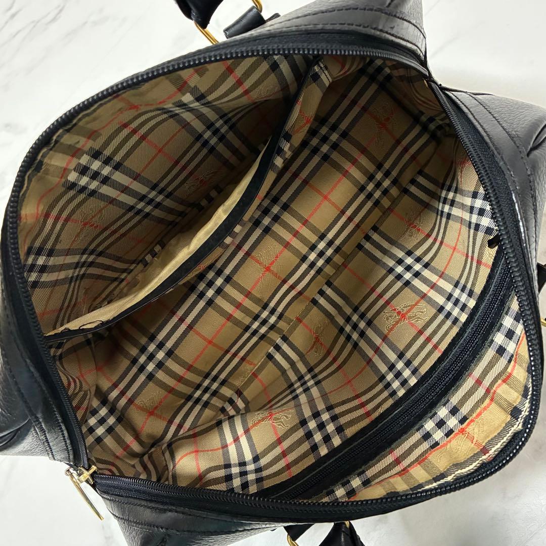 バーバリー　ミニボストン　ハンドバッグ　ノバチェック　ロゴ　レザー　ブラック