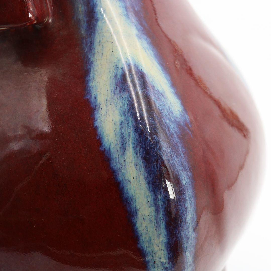 中国 雍正年製款 辰砂釉双耳花瓶 赤釉　M696