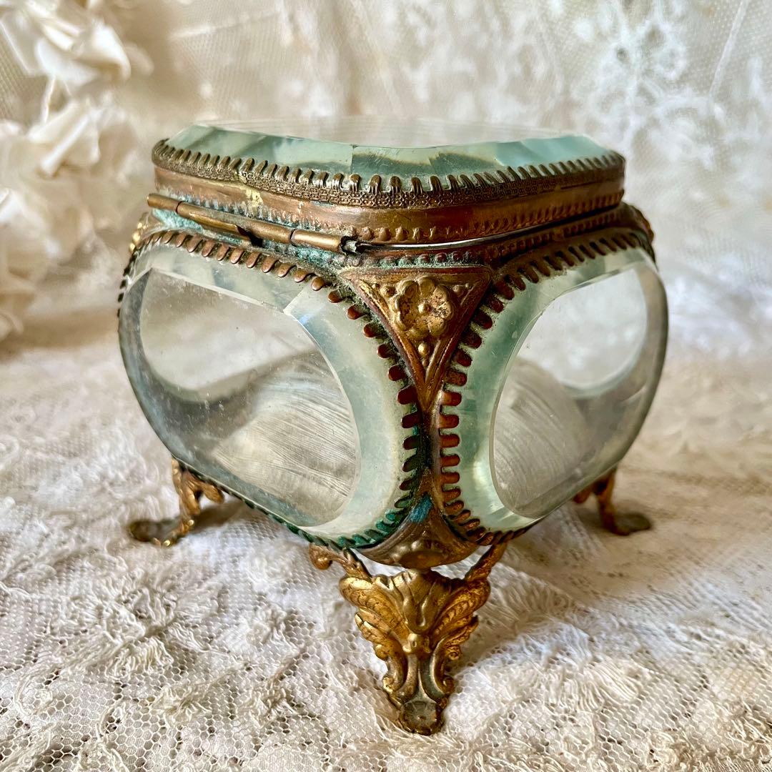 ベベルガラスジュエリーボックスL アクセサリーケース　フランスアンティーク