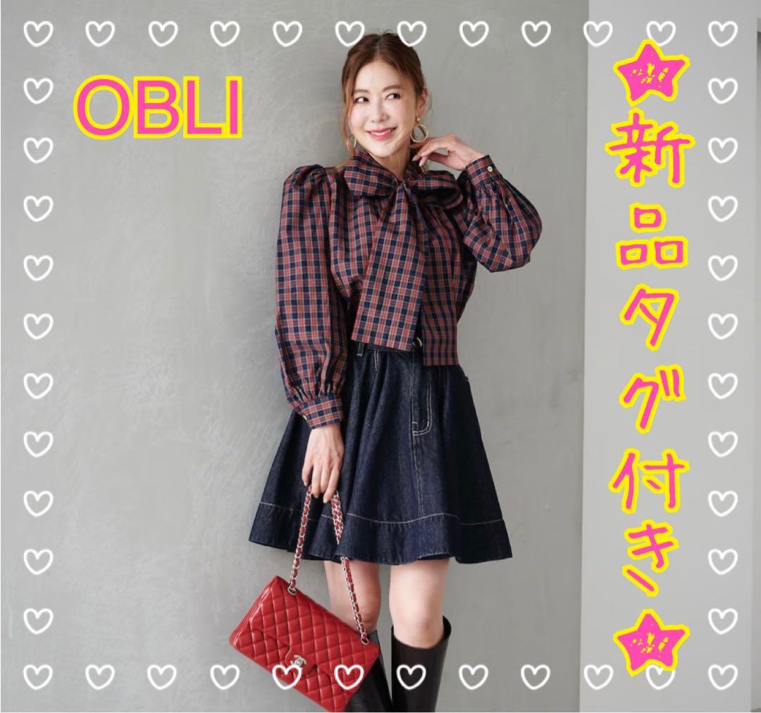 新品タグ付♡ obli タータンチェックボウタイブラウス オブリ OBLI