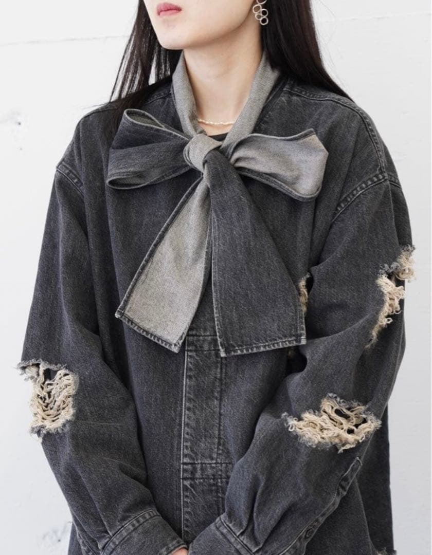 【美品】BELPER デニムボウタイブラウス　ブラック