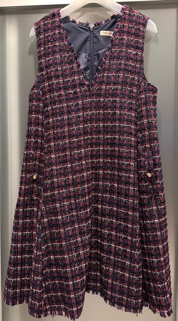 ノースリーブ膝丈ワンピース ネイビー系チェック