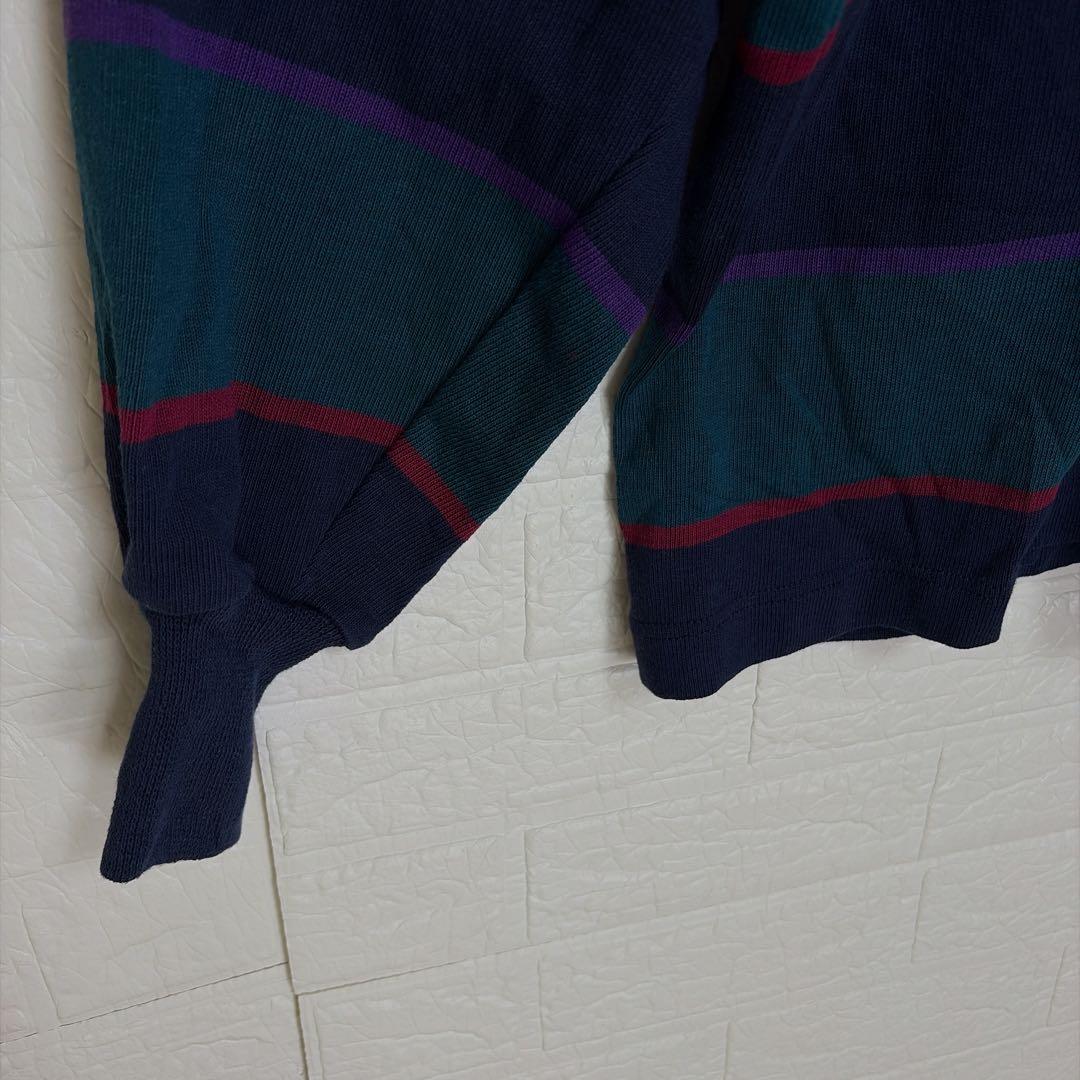 希少2XLT 90s BARBARIAN 厚手ラガーシャツ ボーダー 刺繍ロゴ