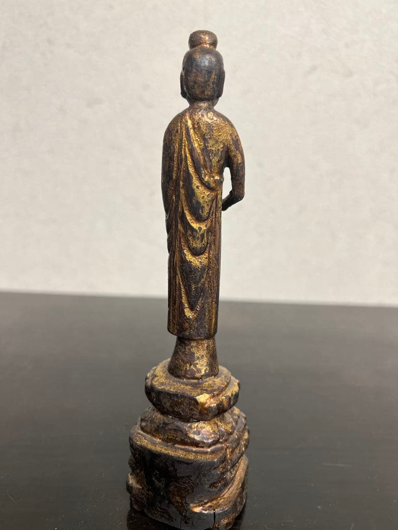 中国 逸品 釈迦如来立像 金箔 金彩 木彫 一木造 仏像 仏教美術 骨董 古美術