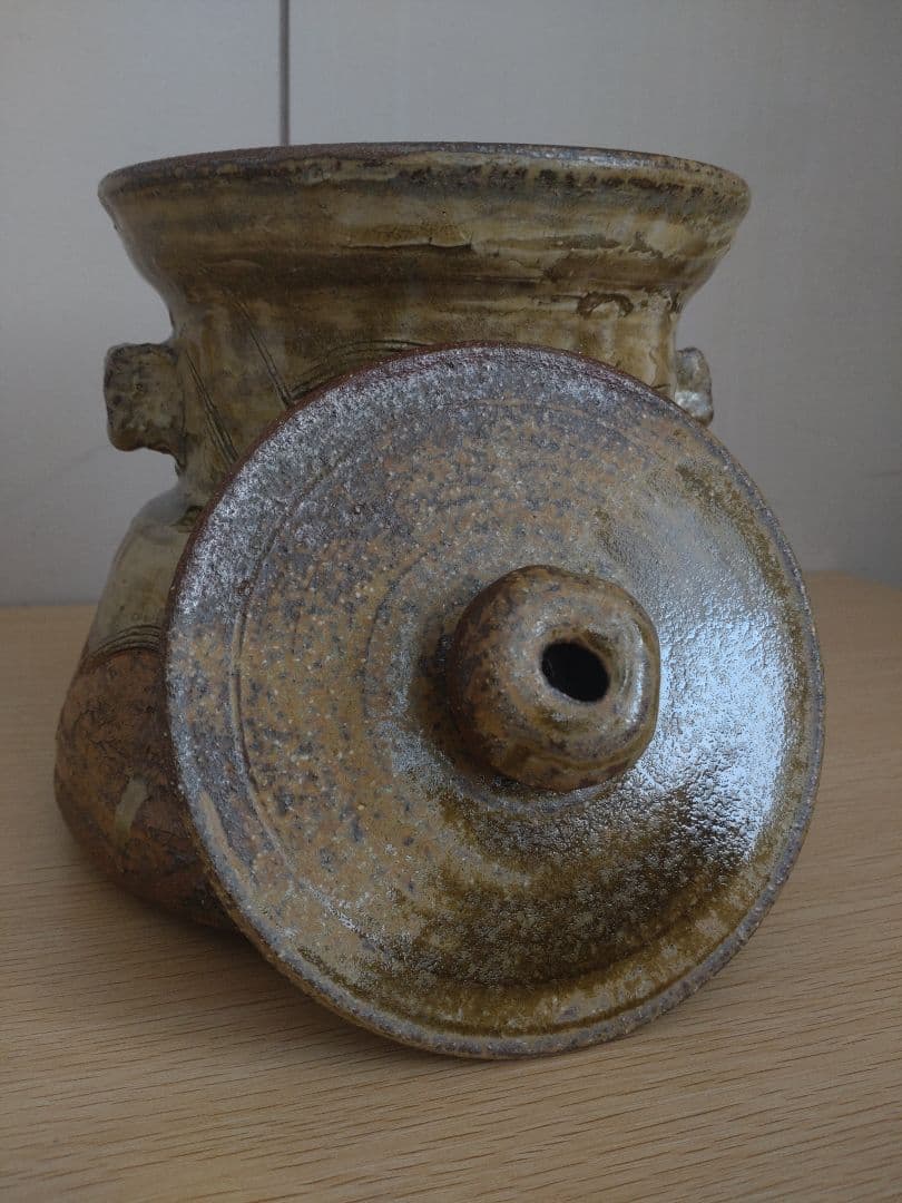 【青瓷名工】灰被伊賀水指　鈴木三成　橘窯　本人作　破れ袋