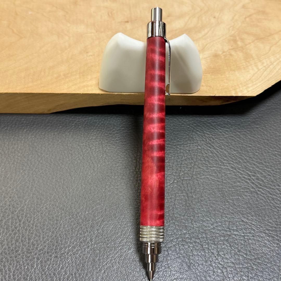 175栃縮杢スタビ　木製シャーペン　最強低重心ローレット　ステンレス　溝つき