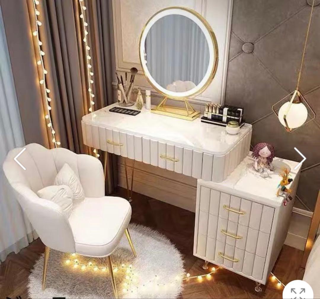 ホワイト ドレッサー　椅子付き　おしゃれ　かわいい　北欧風　大理石