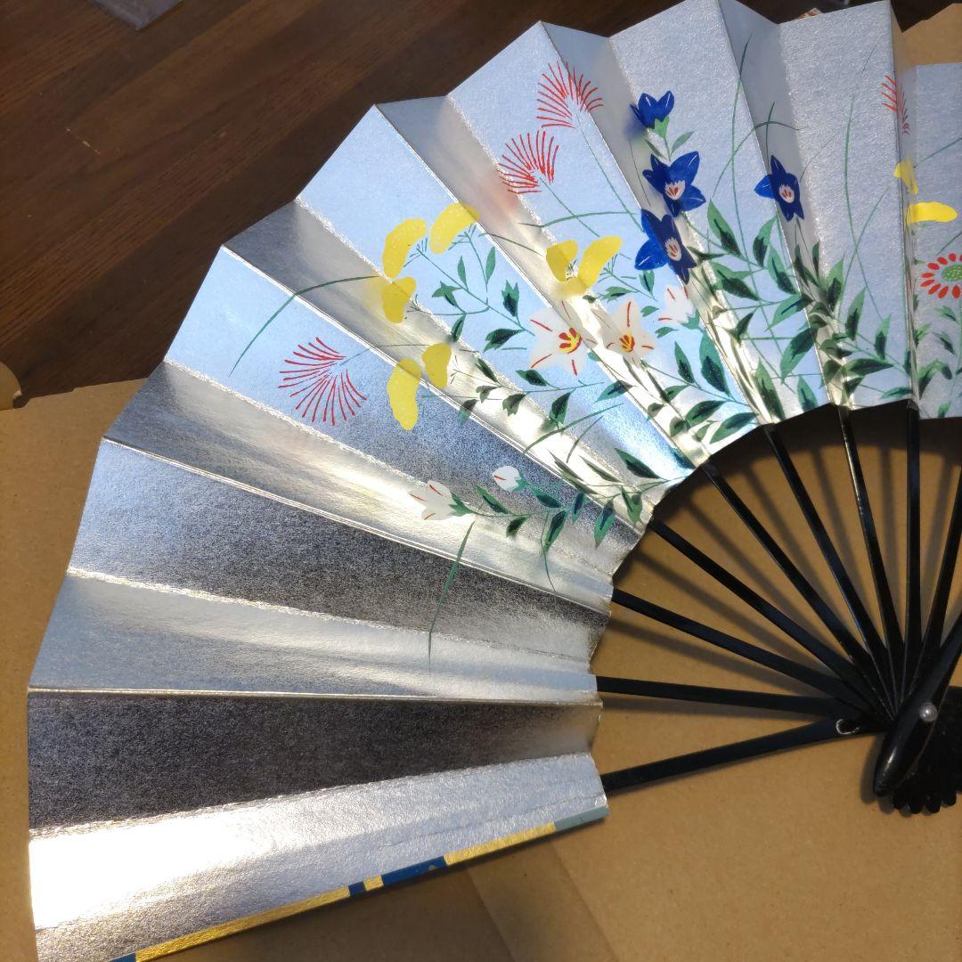 舞扇子 2本セット 金銀　花柄・紅葉柄