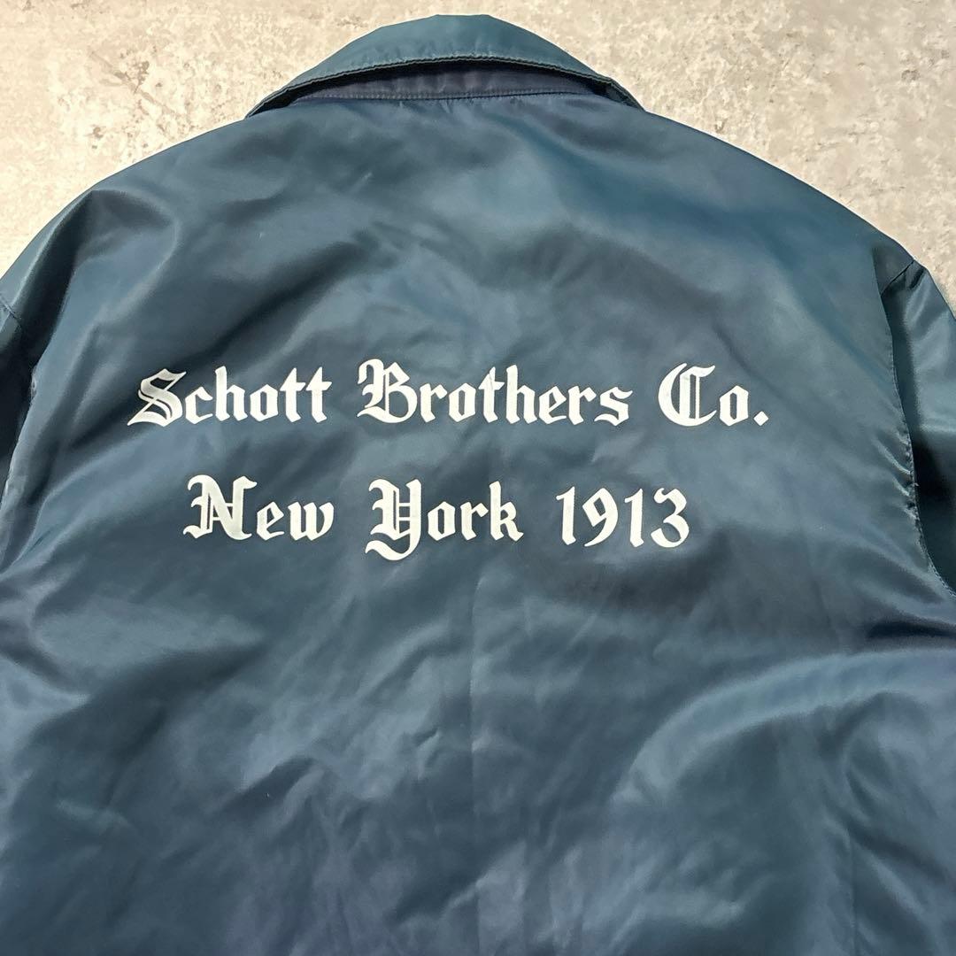 schott ナイロンコーチジャケット バックプリント ピンスト ネイビー M