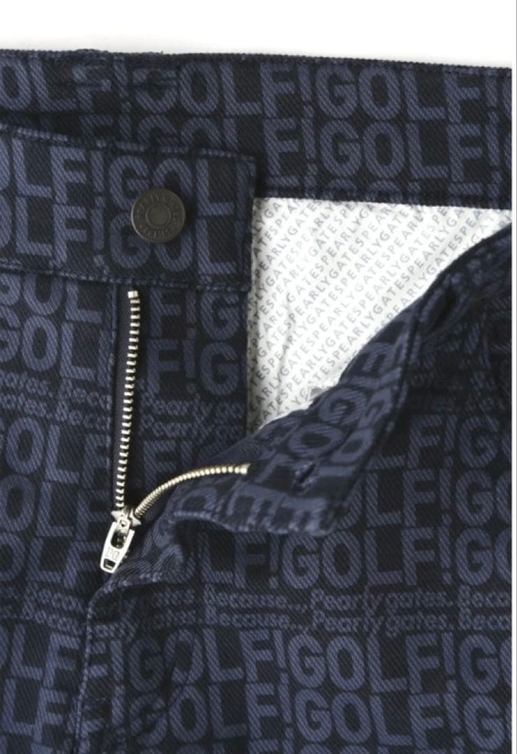 新品 パーリーゲイツ コットンストレッチカルゼ表ピーチ パンツ(4)サイズM/紺