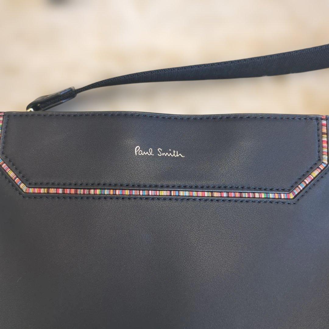 ポールスミス インセットマルチストライプ ショルダーバッグ 2way 黒 本革