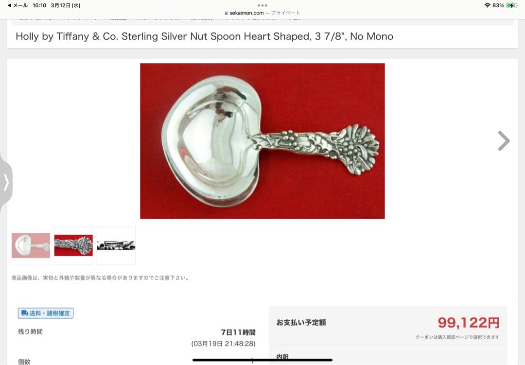 Tiffany 純銀　ティーキャディー スプーン　Holly