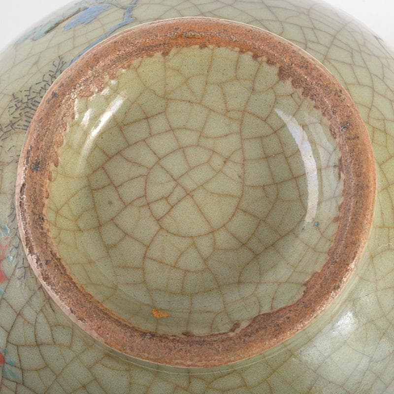 中国　哥窯　青磁　金絲鉄線　花文茶碗　金継ぎ直し　時代箱　C　6602