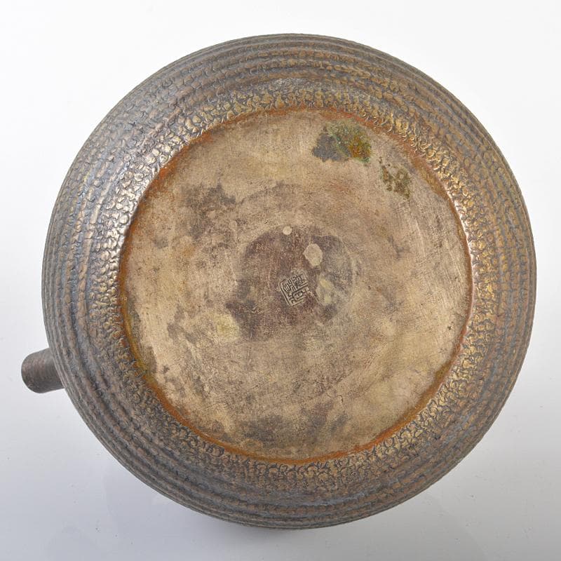 煎茶道具　金僲堂造　黄銅　柚子肌　線文　湯沸し　急須　D　R6186