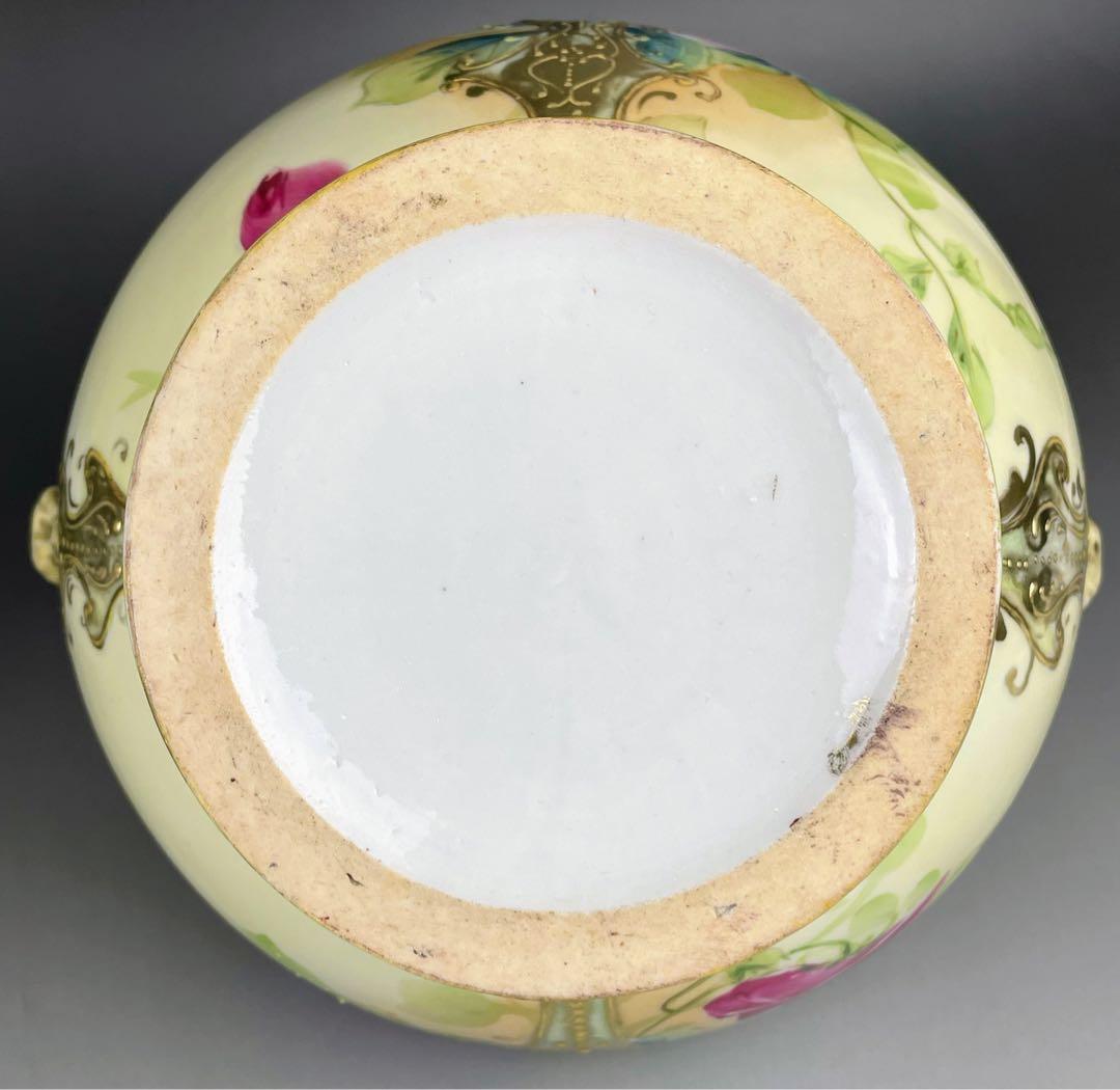 【大型】オールドニッポン 約２２cm アールヌーボー薔薇紋 花瓶 バラ