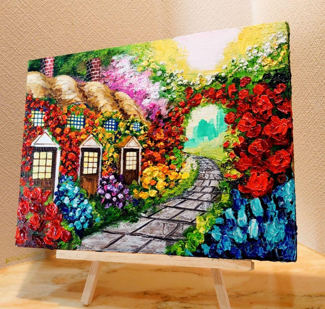 油絵 絵画【花の住宅】