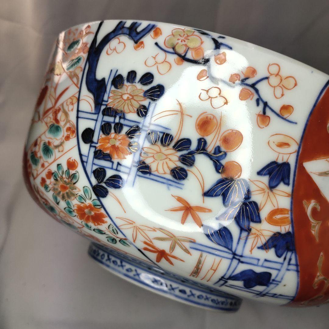 古伊万里焼 錦出三つ鉢 色絵金彩 手書き 明治中期 アンティーク 古美術美品