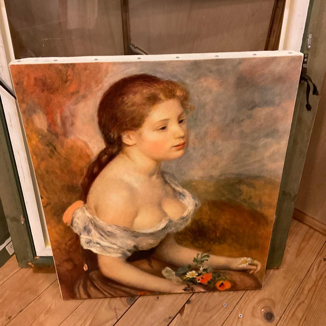 71cm×63cm！ルノワール「花を持つ少女」ルノアール 「雛菊を持つ少女」