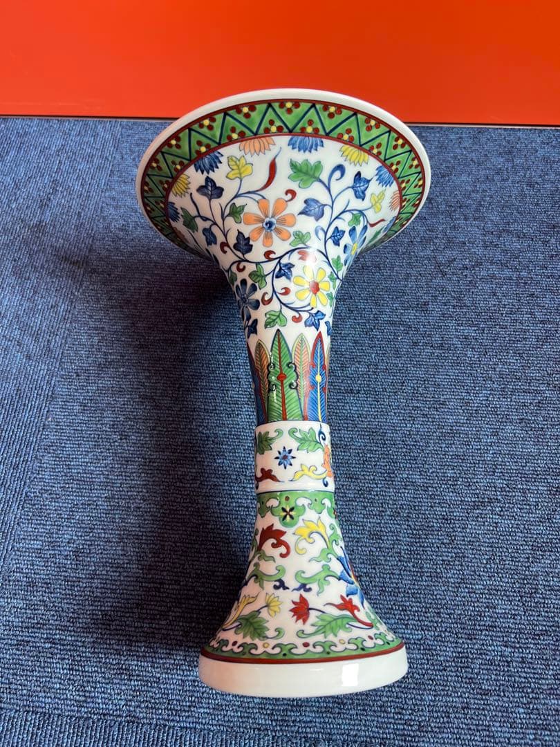 1124 中国　骨董　大明永楽年製　彩色花草文　花瓶　工芸品　時代物