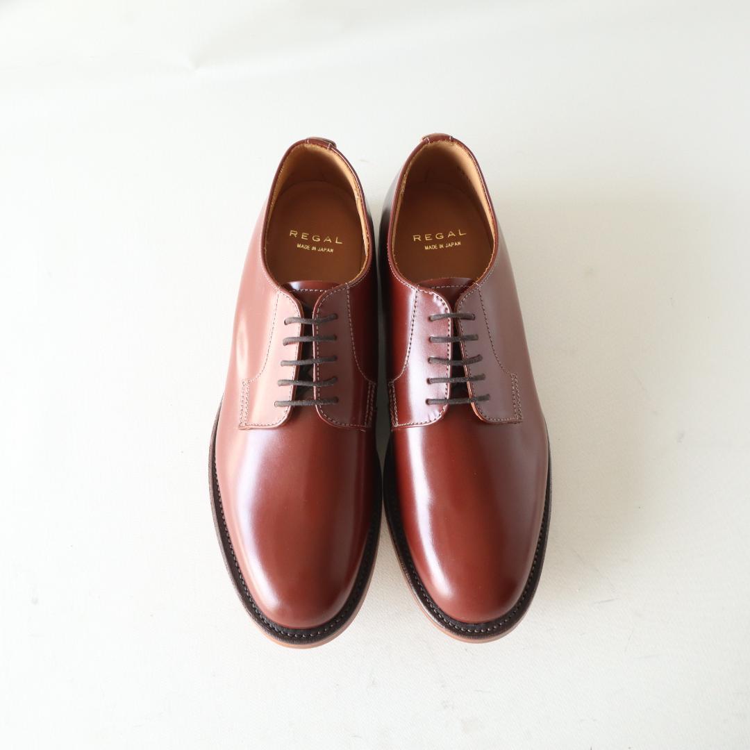 未使用リーガル　24.5cm外羽根プレーントゥマニッシュシューズ　革底　ブラウン