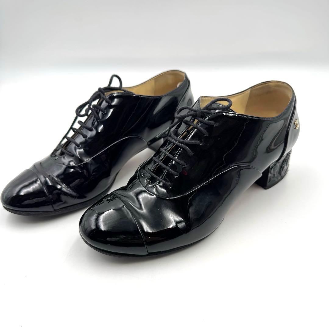 CHANEL シャネル　ココマーク　カメリア　ブラック　エナメル　サイズ37